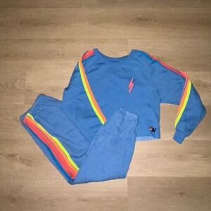 Aviator Nation Blue Bolt Embroidery Classic Cropped Crew Sweatshirt and Joggers